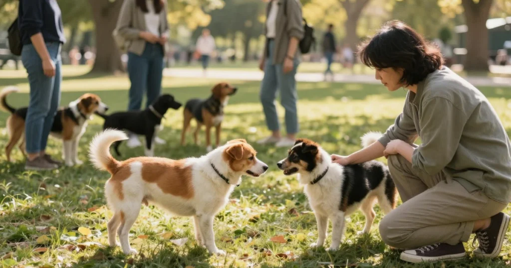 Positive socialization experience for an anxious dog