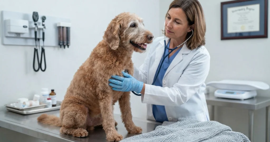 senior dog barking at night vet check